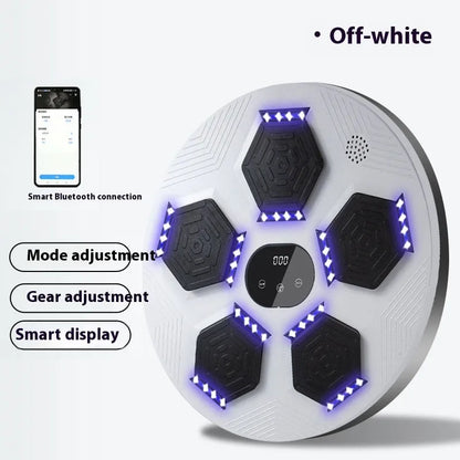 Smart music boxing machine reaction target hanging on wall with boxing gloves