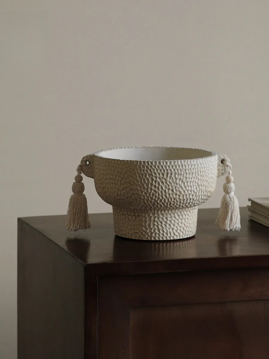 Ceramic Binaural Tassel Flower design succulent pot in Silent Wind style, showing high and low model variants.