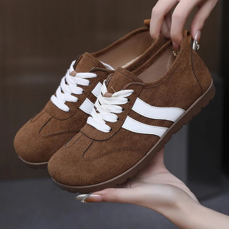 Women's Sneakers Vintage Canvas Soft Bottom Flat Heel Round Toe Breathable Lightweight Casual Shoes in Dark Red Khaki Maroon Colour Options in UK Sizes 35-41