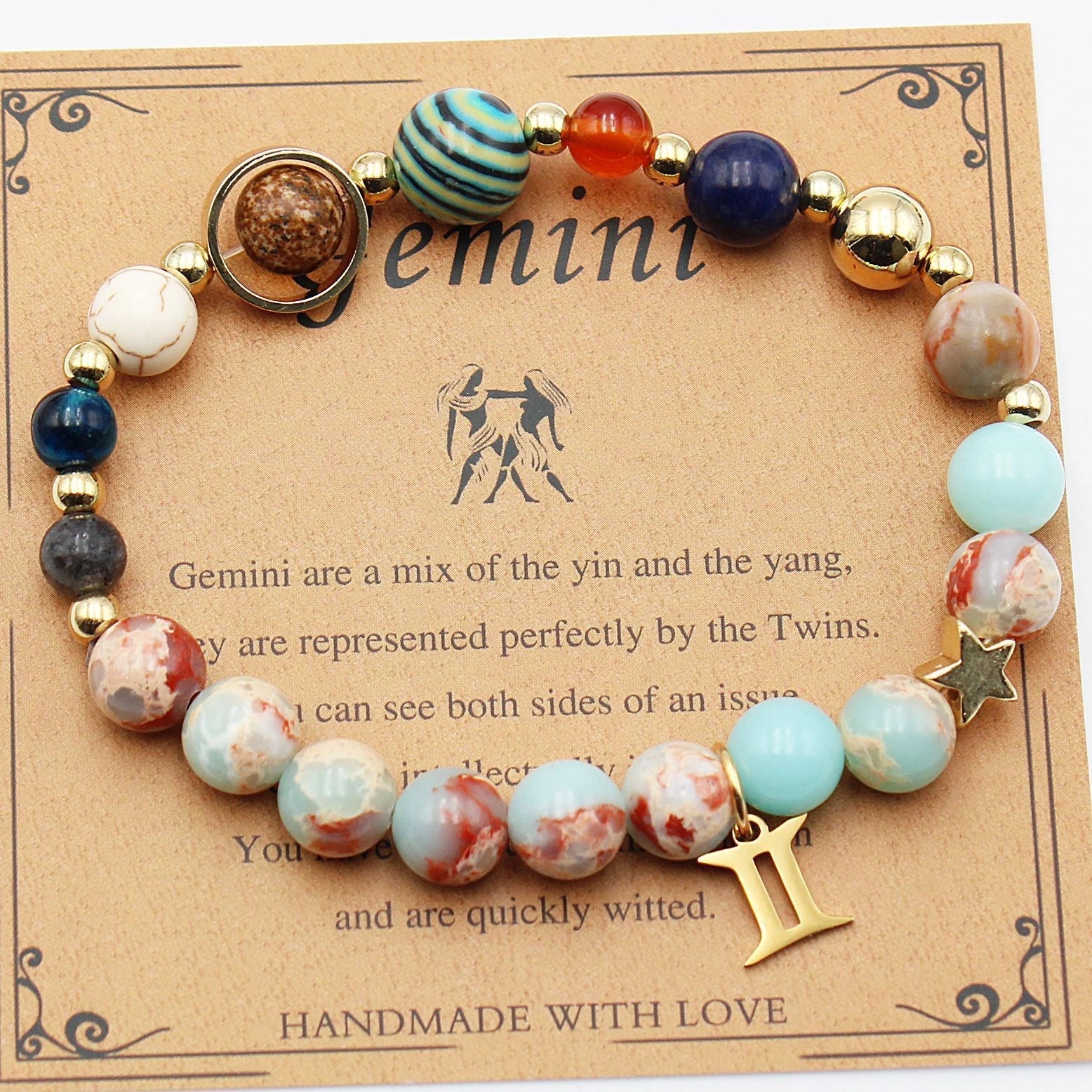 Handcrafted zodiac bracelets with natural stone beads and constellation designs