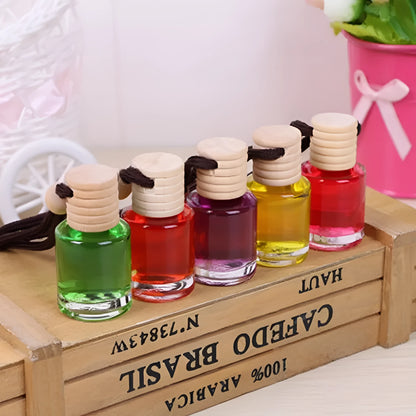 Glass bottle car air freshener hanging ornament with six scent options including lavender and lemon