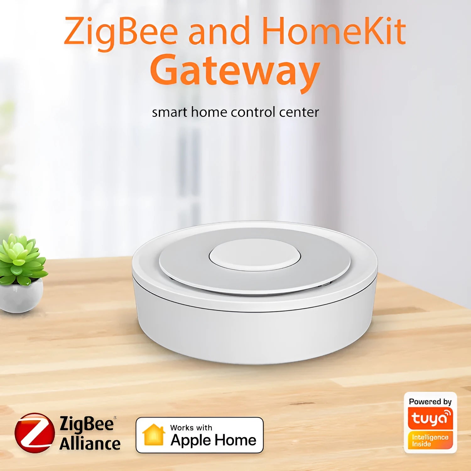 White square Zigbee smart home gateway hub with compact 78mm dimensions for home automation control