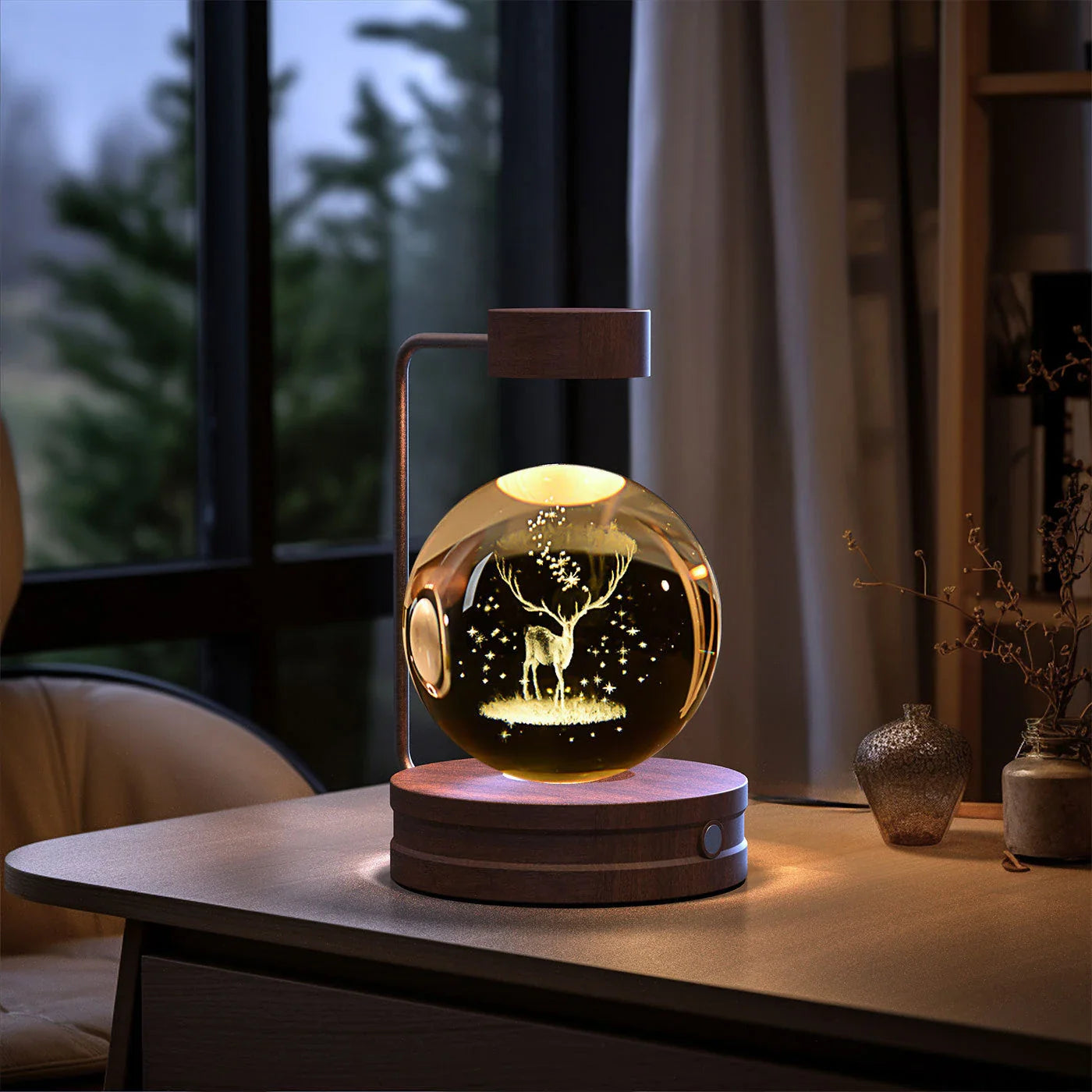 Crystal Ball Cosmic Dinosaur Indoor Night Light with USB Power and Warm Bedside Lighting