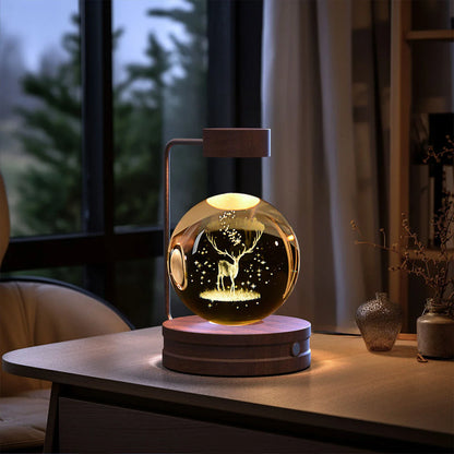 Crystal Ball Cosmic Dinosaur Indoor Night Light with USB Power and Warm Bedside Lighting