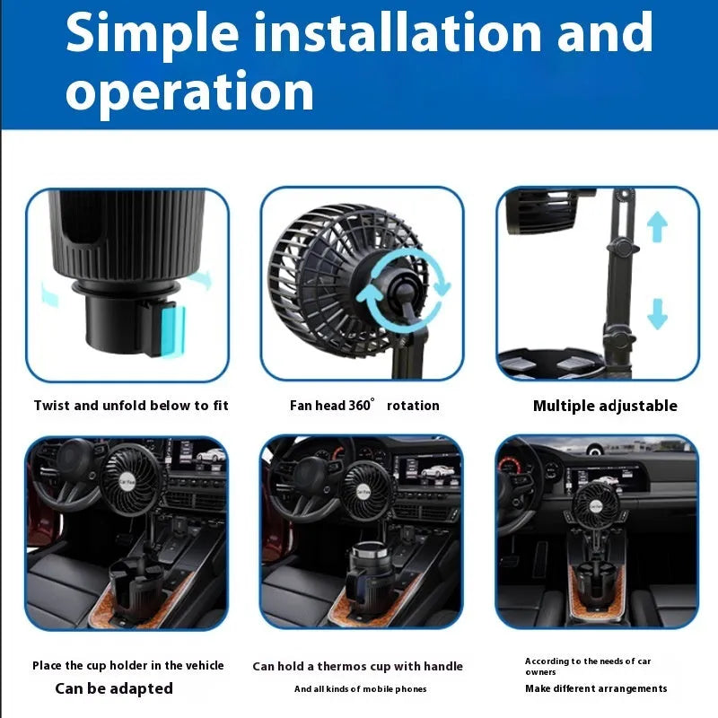 Car water cup holder fan in ABS, 4-inch or 6-inch size, with 12V, 24V, or 5V USB power options