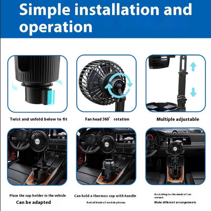 Car water cup holder fan in ABS, 4-inch or 6-inch size, with 12V, 24V, or 5V USB power options