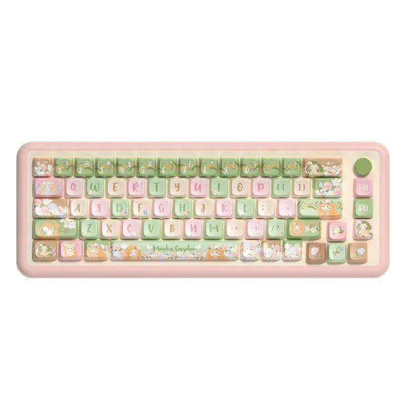 Mu Xia Garden Summer Garden design keycap set for mechanical keyboards, shown in full 138 or 158 key layout.