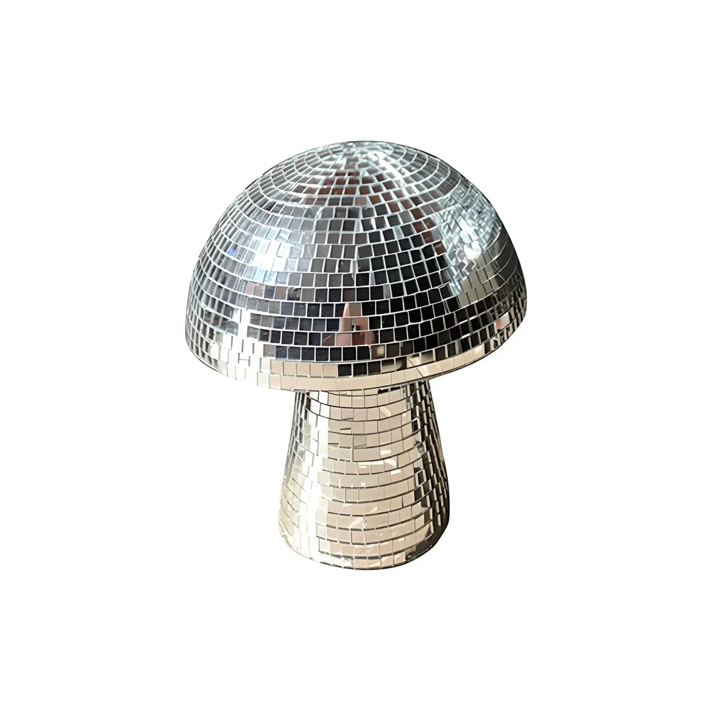 Handmade mirror glass mushroom ornament with geometric brick pattern in silver, gold, or rose gold