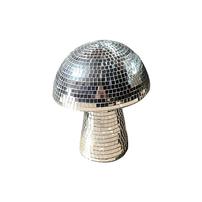 Handmade mirror glass mushroom ornament with geometric brick pattern in silver, gold, or rose gold