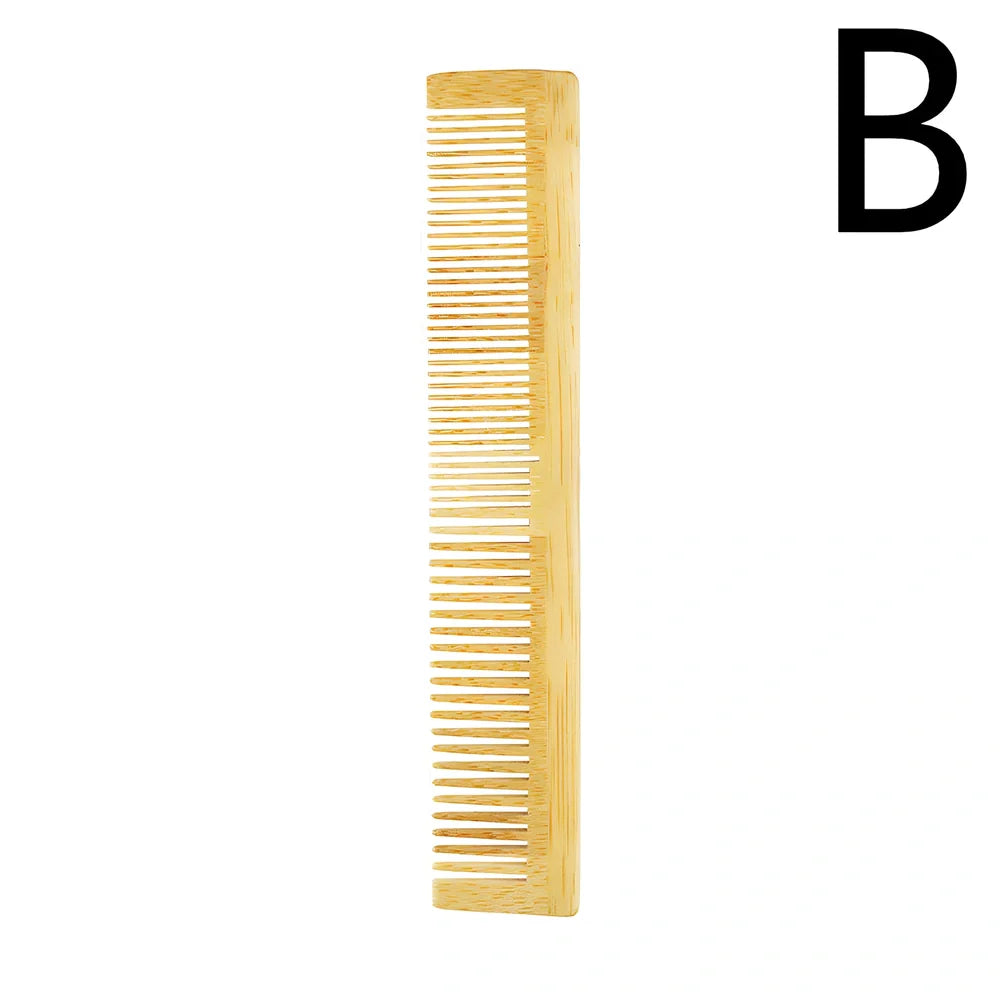 Yellow 3-piece Phoebe wood massage comb set with detangling, styling, and nubbed massage variants, 15-20 cm lengths