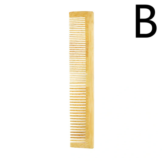 Yellow 3-piece Phoebe wood massage comb set with detangling, styling, and nubbed massage variants, 15-20 cm lengths