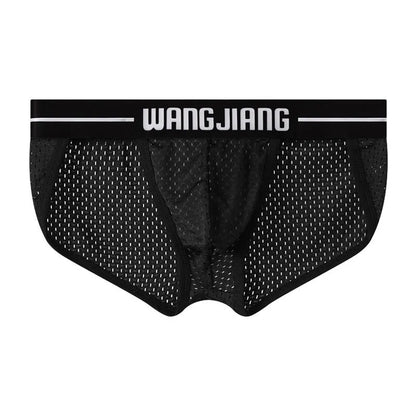 Men's solid colour Ice Silk triangle briefs on a white background, showing the mesh fabric texture.