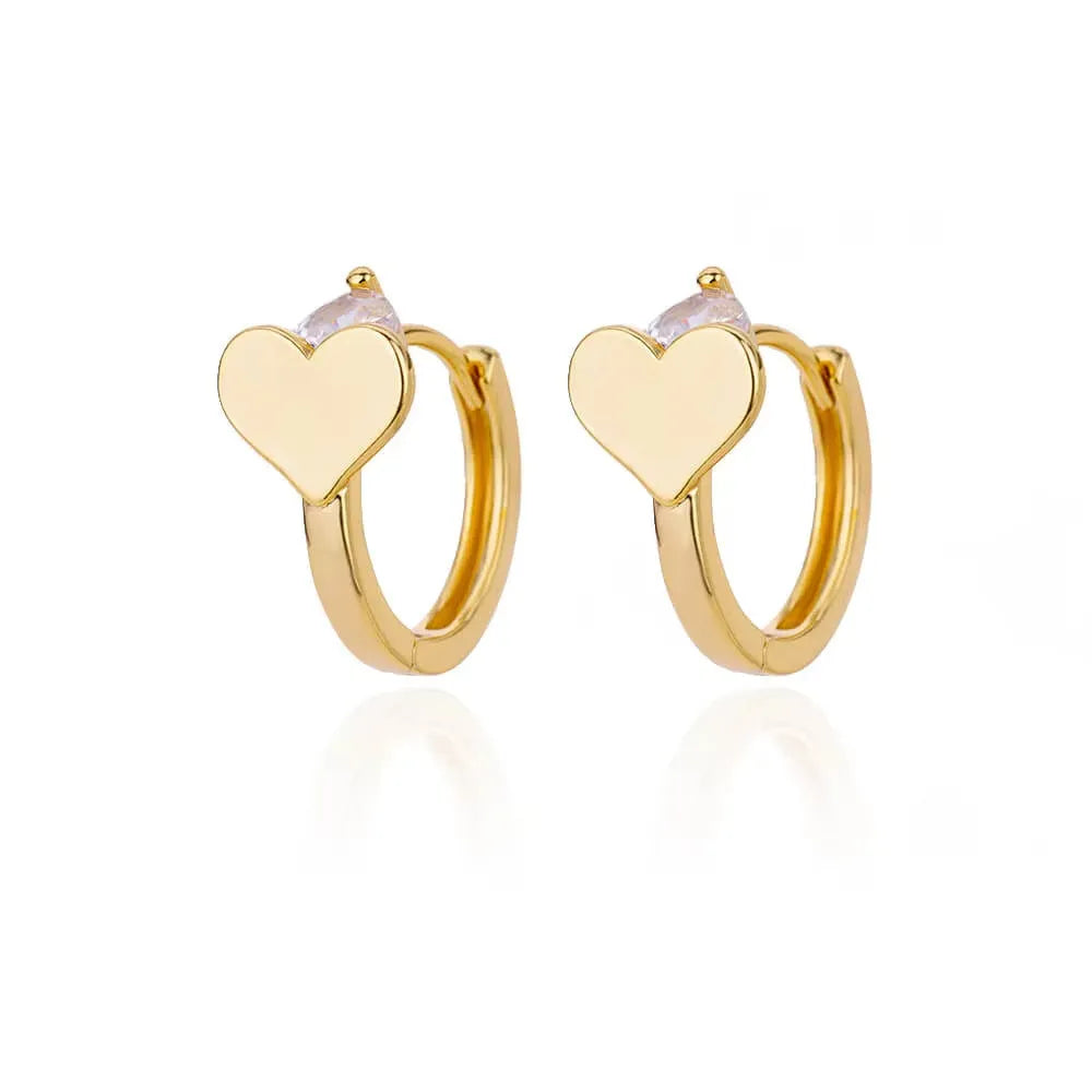 Simple zircon love heart shaped stud earrings for women in titanium steel with 18K finish.