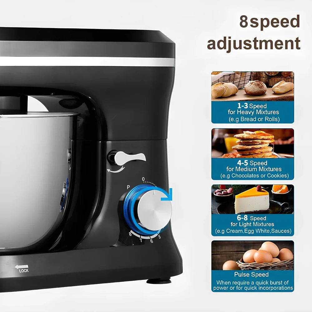 Black Chef's Cream Blender Stand Mixer on desktop, 501-1000W power, 3 gears for stirring and egg beating