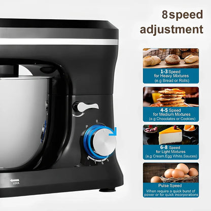 Black Chef's Cream Blender Stand Mixer on desktop, 501-1000W power, 3 gears for stirring and egg beating