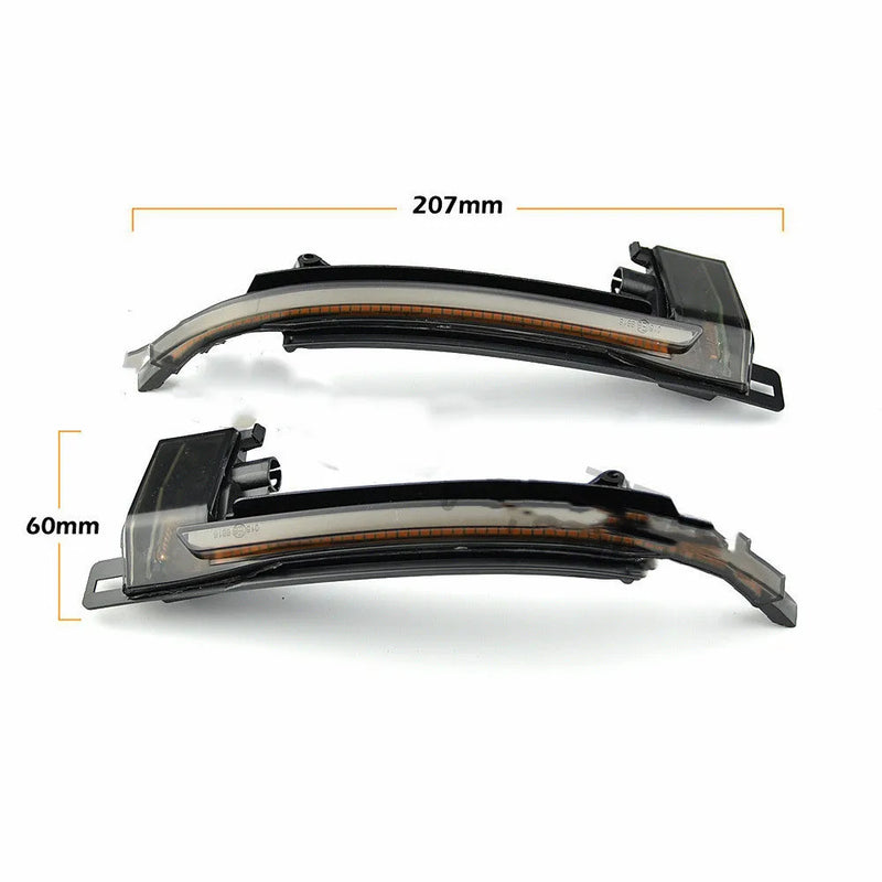 Dynamic LED mirror turn signal for Audi B8 and B8.5 models in black or crystal white, providing 290mm x 160mm x 90mm compact fit with sequential lighting functionality