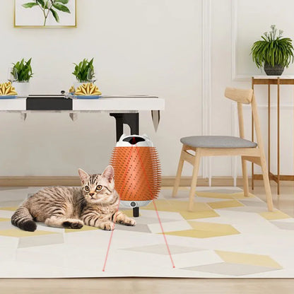 Salmon pink intelligent sensor cat hair brush with automatic massage function on white background