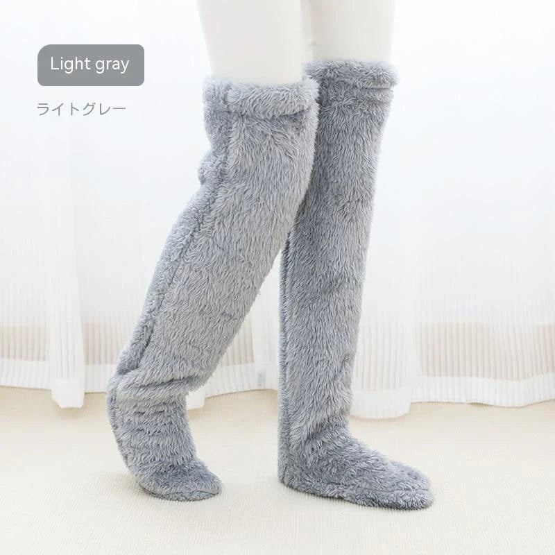 Cozy over-the-knee fuzzy socks in a variety of colors for winter warmth and comfort