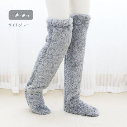 Cozy over-the-knee fuzzy socks in a variety of colors for winter warmth and comfort