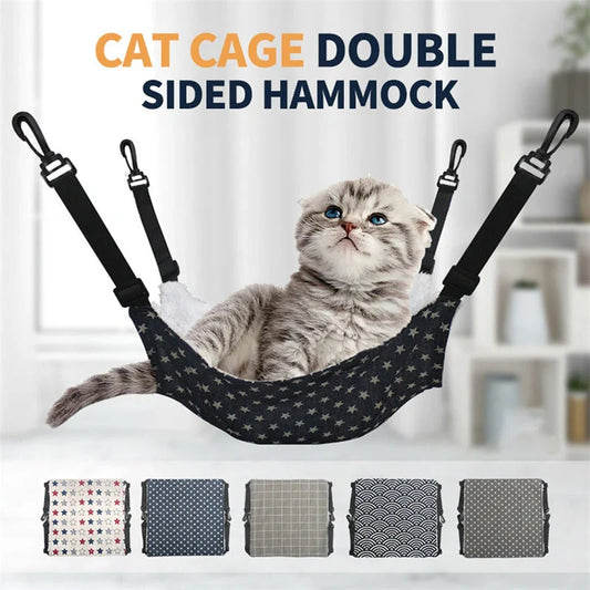 Cosy and adjustable hanging cat nest in a variety of patterns and sizes