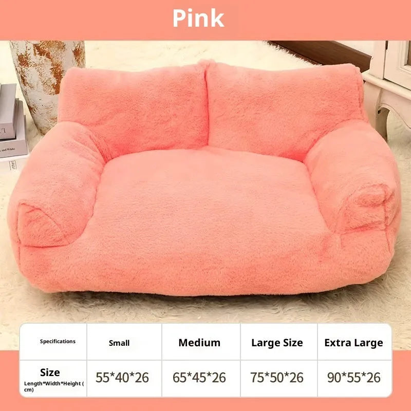 Rabbit plush sofa-style dog pet bed in pink, milky white, golden brown or light grey, four sizes