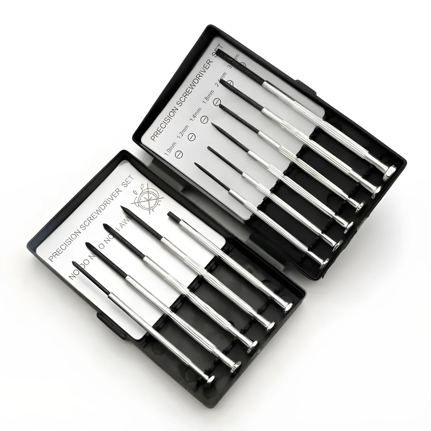 TH-6177 11-piece clock screwdriver set with alloy heads and non-slip handles.