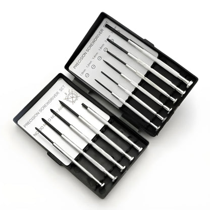 TH-6177 11-piece clock screwdriver set with alloy heads and non-slip handles.