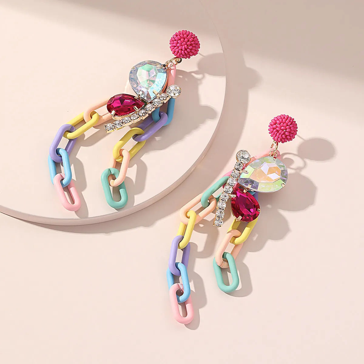 Handmade bohemian shell tassel earrings for women with colourful flower and geometric drop design