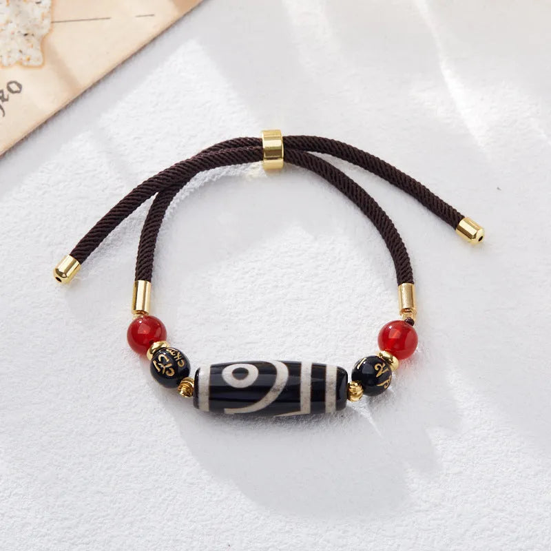 Tibetan ethnic style dzi bead agate bracelet with 8mm geometric beads in handcrafted construction