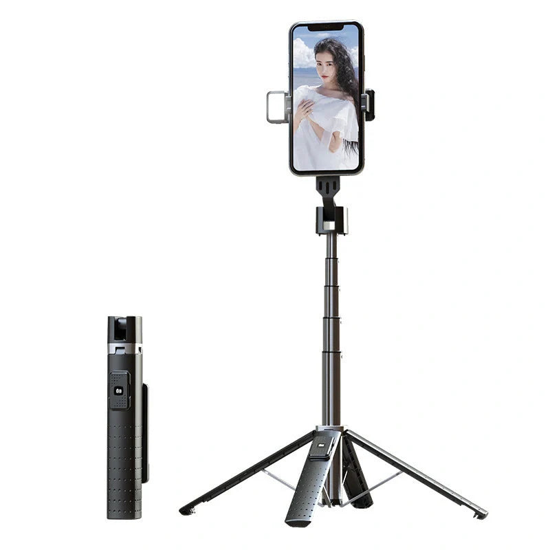Aluminium alloy quadrupod selfie stick with dual fill lights and Bluetooth compatibility
