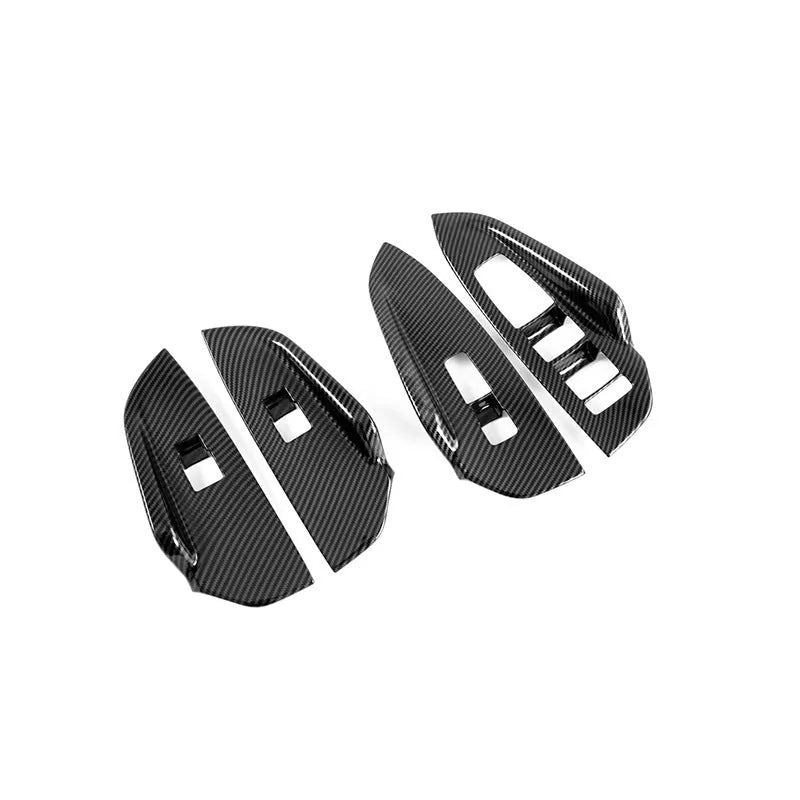Kaiku glass lifting button panel patch set in ABS plastic carbon fibre colour, four-piece inner armrest frame trim
