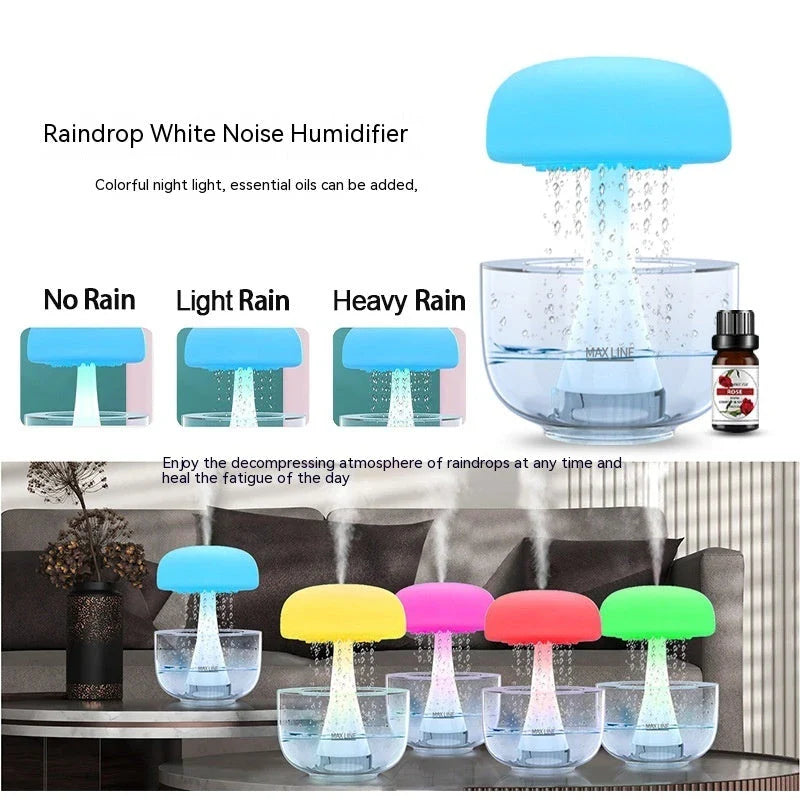 Cozy Raindrop Humidifier with Mesmerizing Lights, Ultrasonic Atomization, Seven-color Ambient Lighting, and Aroma Diffuser for Home Decor