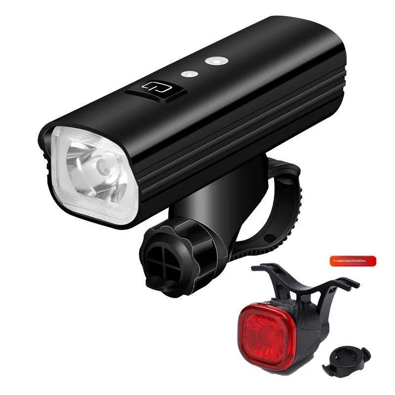 USB rechargeable bicycle headlight and taillight set with mounting bracket for night cycling safety