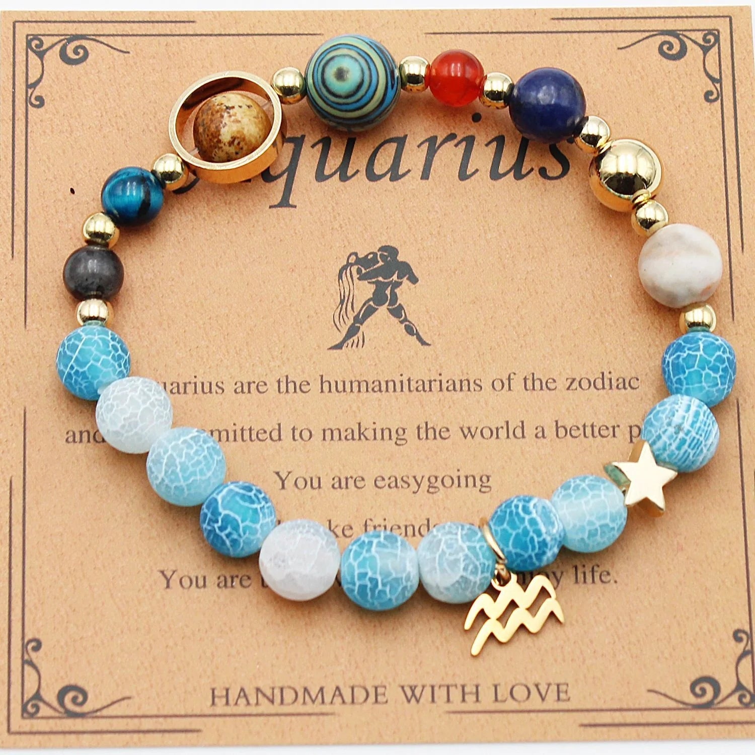 Handcrafted zodiac bracelets with natural stone beads and constellation designs