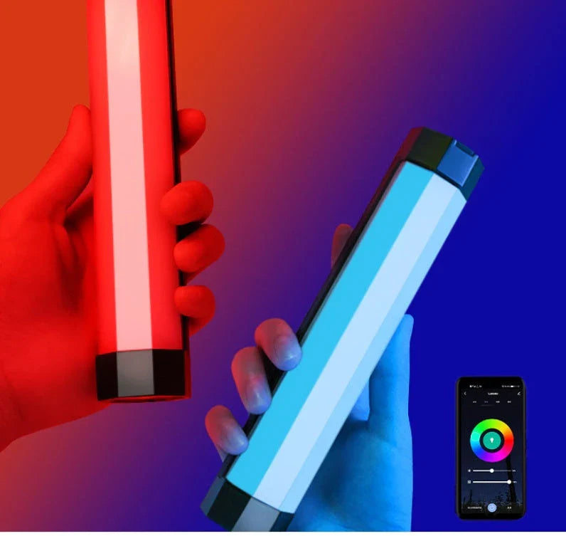 Waterproof handheld RGB LED tube light for photography and videography, with 36,000 color options, wireless controls, and versatile mounting capabilities