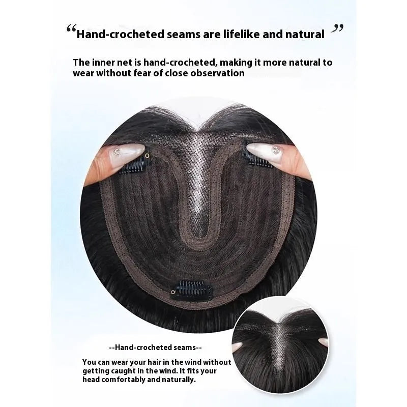 Brown black women's full-head wig with Chinese character bangs, made from high temperature artificial fibre.