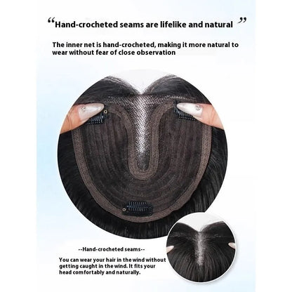 Brown black women's full-head wig with Chinese character bangs, made from high temperature artificial fibre.