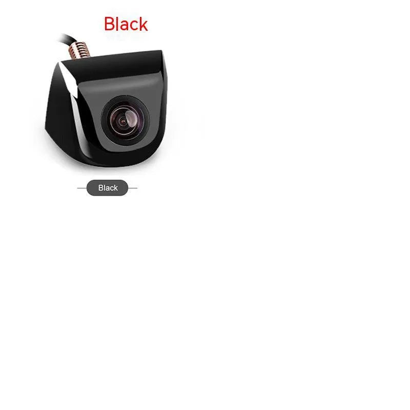 Black metal car reversing camera with lens and integrated wiring cable