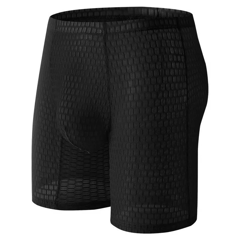Men's solid-colour lace boxer shorts with a hip-lifting shaping design.