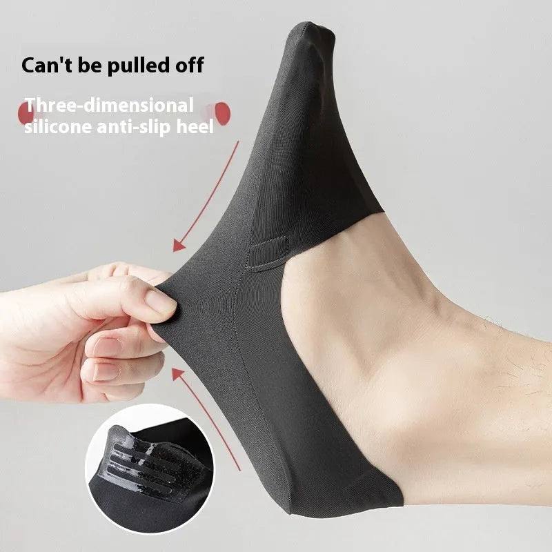Men's invisible seamless low-cut socks in pure cotton ice silk fabric showing colour options