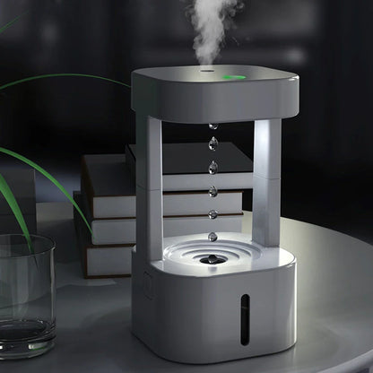 Anti-gravity humidifier with mesmerizing water droplets, designed for portable and quiet operation in home, office, or yoga studio