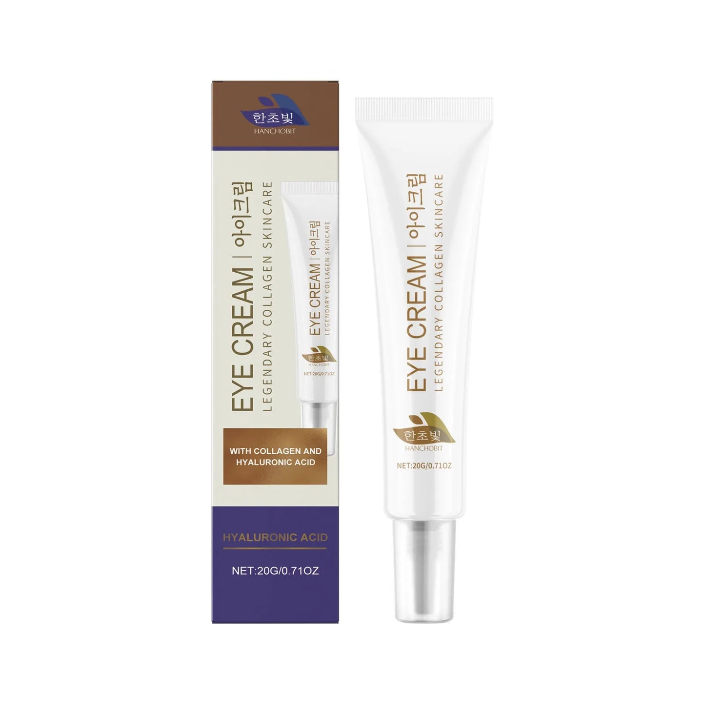 White jar of collagen and hyaluronic acid eye cream, 20g net weight.