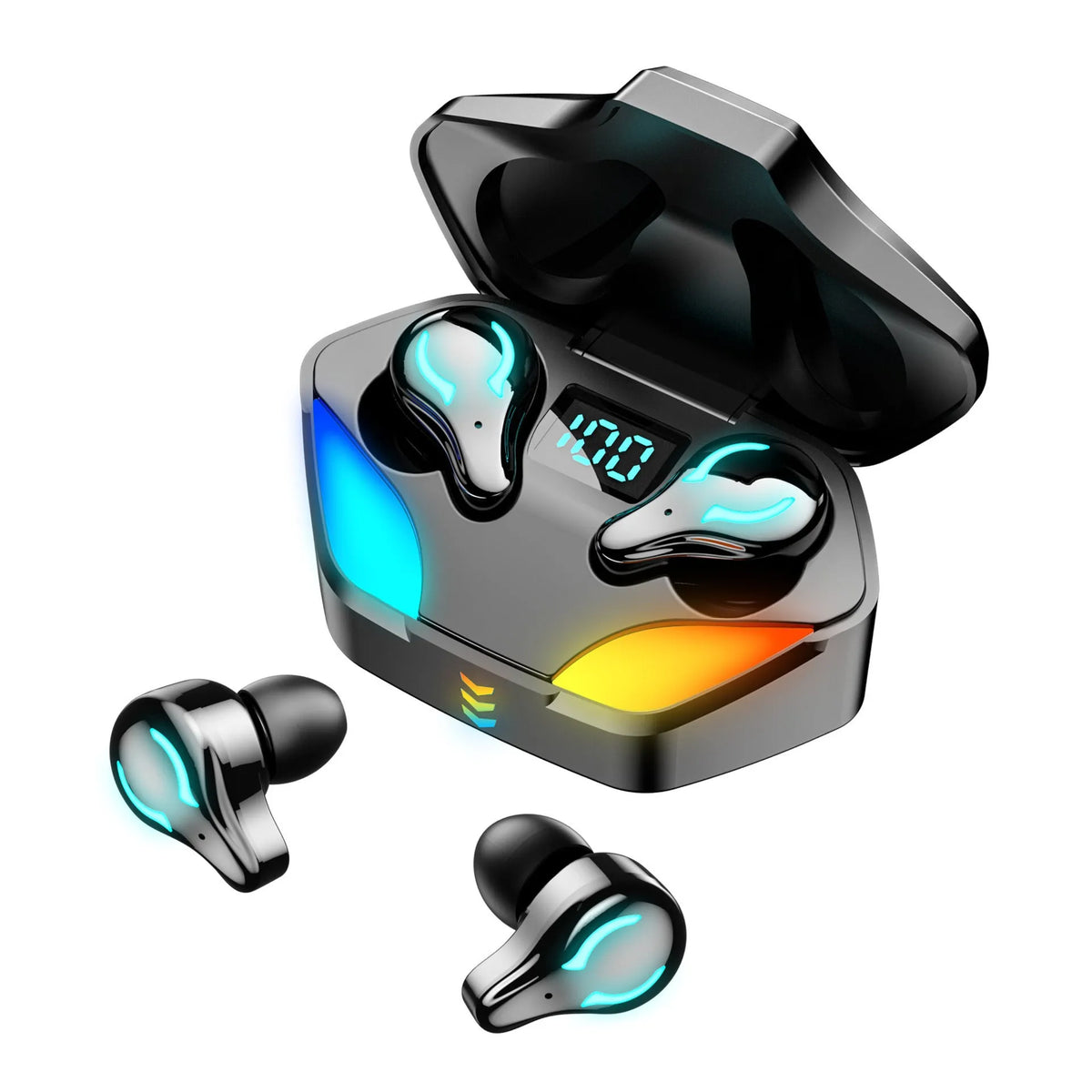 Black Bluetooth gaming headset with in-ear design for mobile games