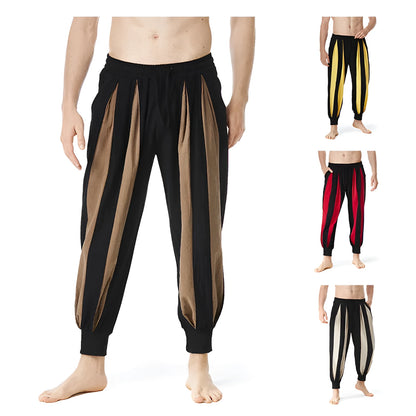 Men's straight-leg polyester casual trousers in red, khaki, yellow or brown colours