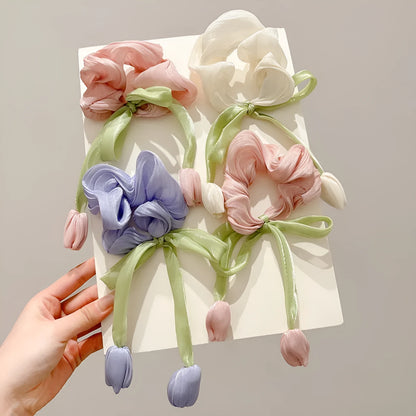 Korean style tulip children's fabric headband in knitted construction with flower detailing