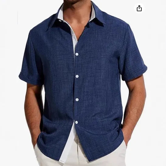Men's short-sleeved floral print polyester shirt in matcha green colour