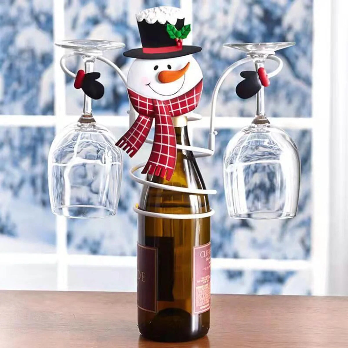 Christmas wine glass holder with removable arms and festive face design