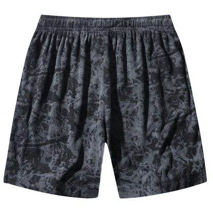Men's corduroy camouflage athletic shorts in grey with a high-waist and straight-leg design.
