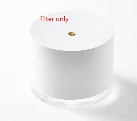 White portable ultrasonic humidifier with LED light and USB charging port on a wooden surface.