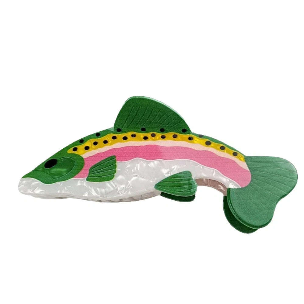 Dark green PVC hair clip with detailed carp design measuring 8cm in length